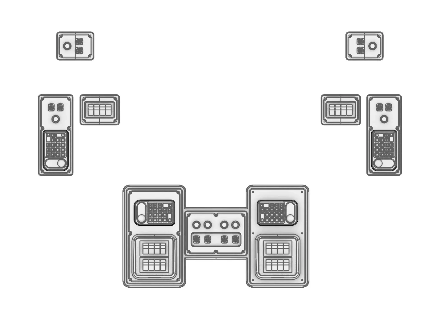 CAD drawing of spaceship control panels and component layouts