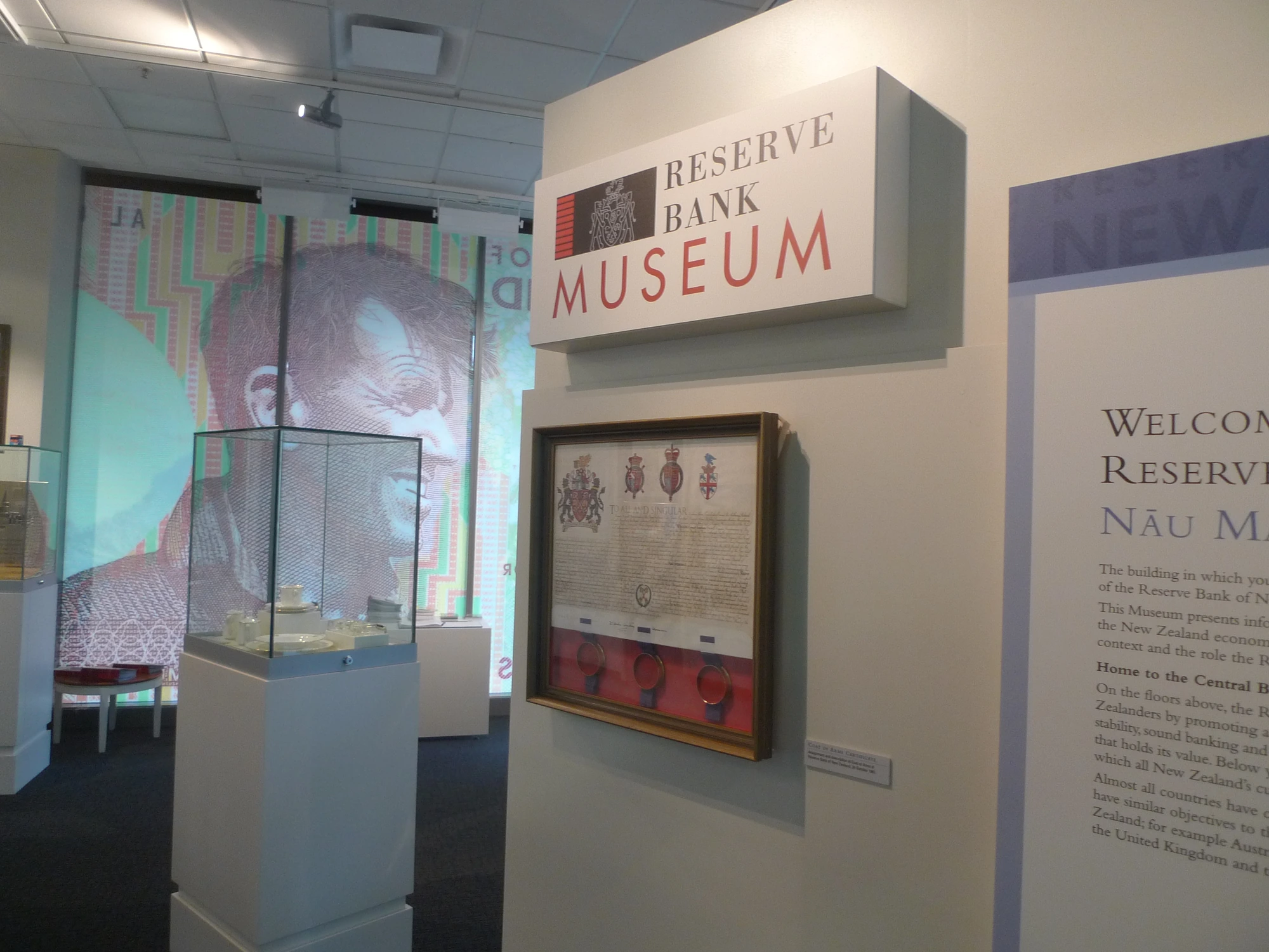 Reserve Bank Museum entrance with exhibition signage and currency displays