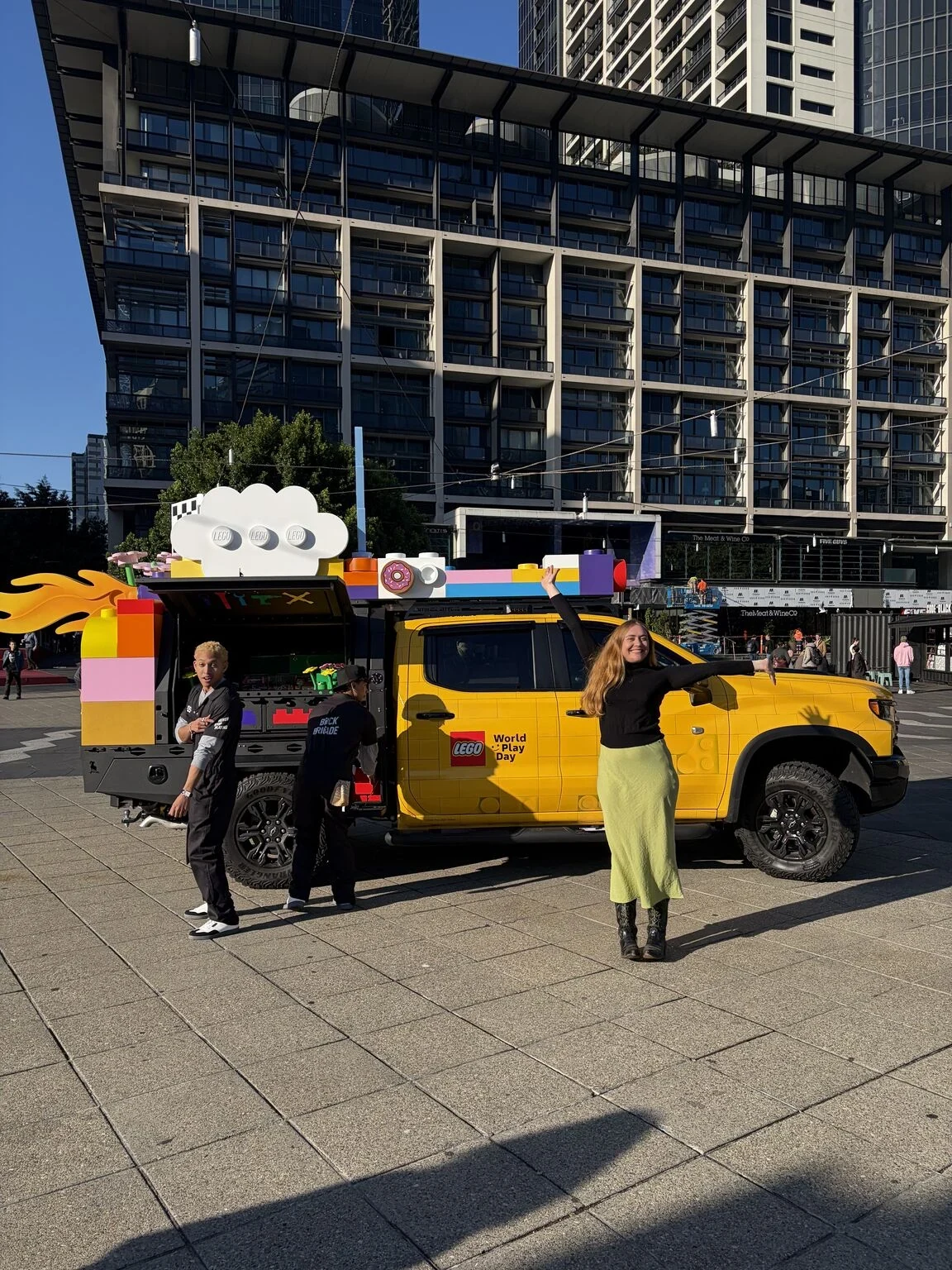 LEGO Brick Brigade campaign vehicle in Melbourne with oversized rooftop components
