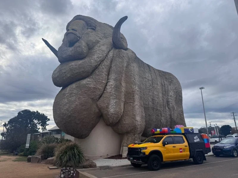 LEGO Brick Brigade vehicle beside the Big Merino