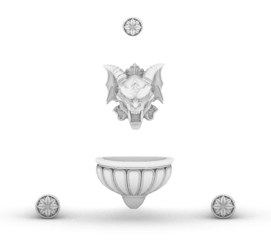 Original Runner fountain model: demon head, three flower rosettes and bowl
