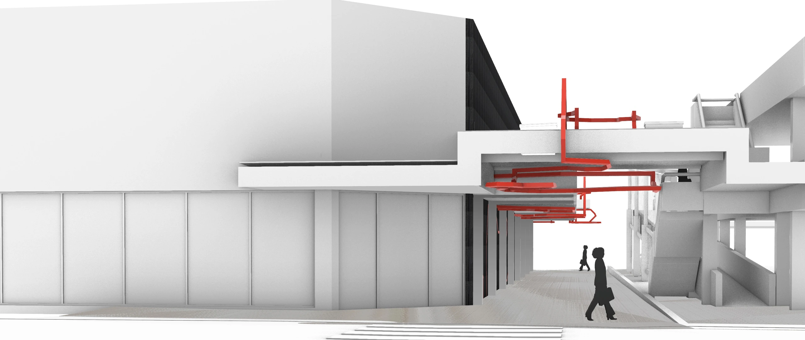 Concept render showing the terracotta reVITALise artwork integrated with the Park Avenue wall and stair in Coffs Harbour.